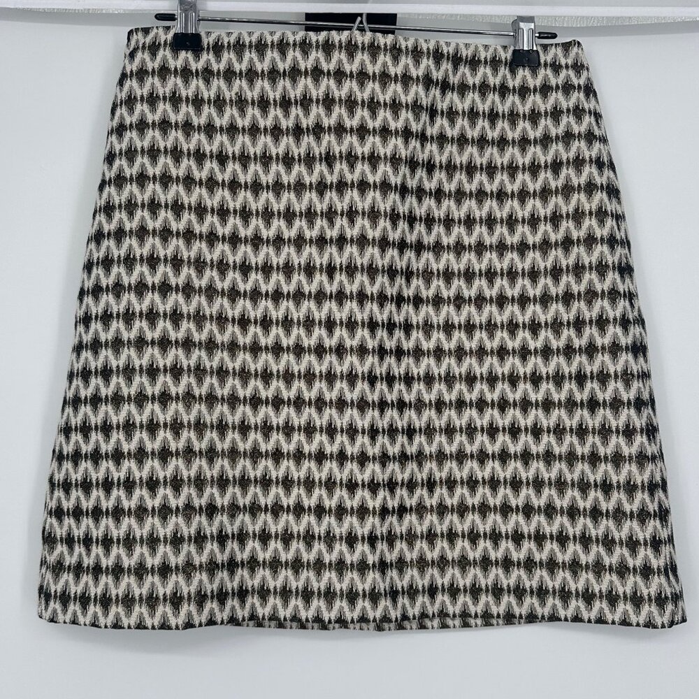 Loft Diamond Jacquard Metallic Black Gold Mini Pencil Skirt Size 10 - Picture 2 of 5